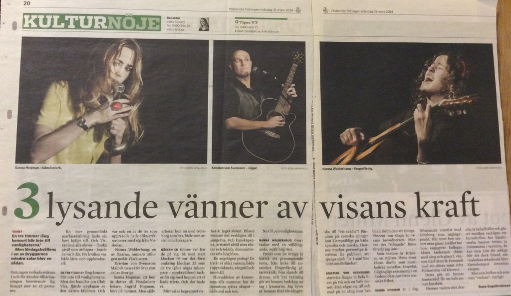 Konsertrecension i Västervikstidningen